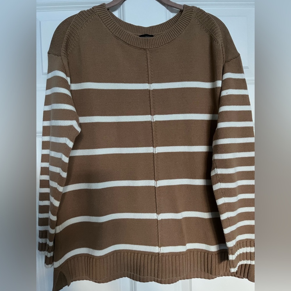 Talbots Deep Tan and White Striped Woman’s Sweater 100 Percent Cotton LN